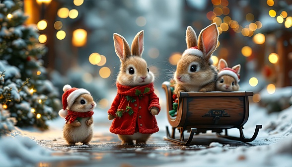 Animals at Christmas pattern