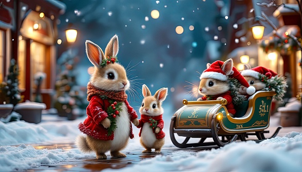Animals at Christmas pattern