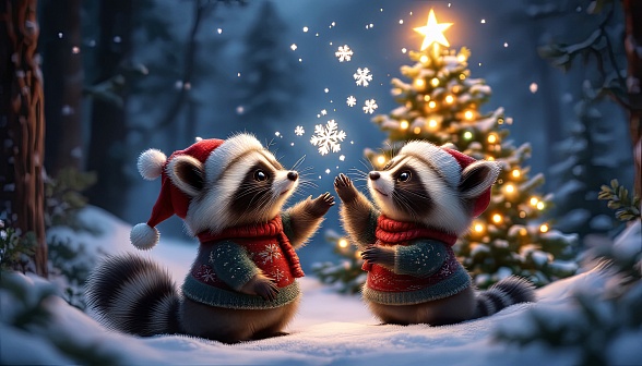 Animals at Christmas pattern