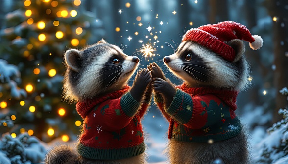 Animals at Christmas pattern
