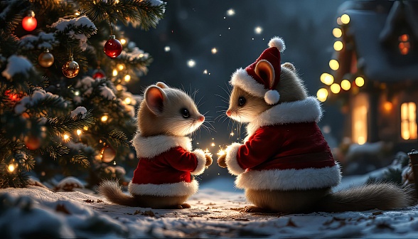 Animals at Christmas pattern