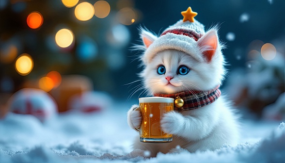 A kitten with a beer mug pattern