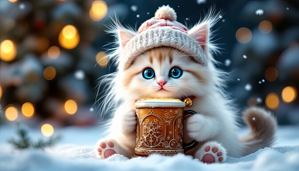 A kitten with a beer mug pattern