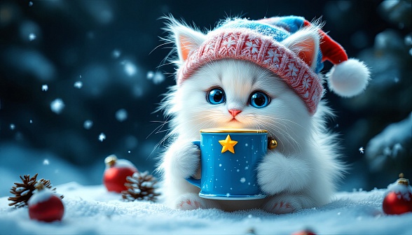 A kitten with a beer mug pattern