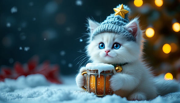 A kitten with a beer mug pattern