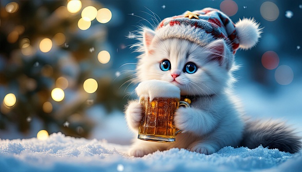 A kitten with a beer mug pattern