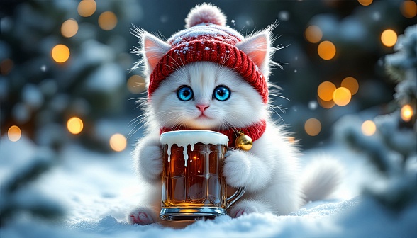 A kitten with a beer mug pattern