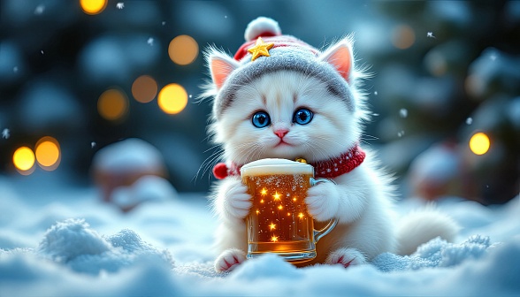 A kitten with a beer mug pattern
