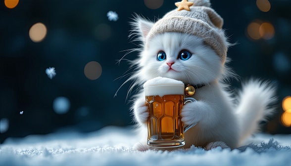 A kitten with a beer mug pattern