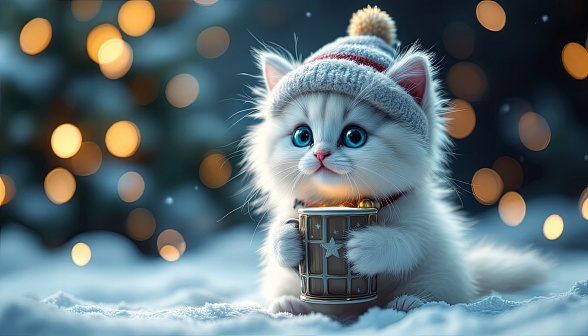 A kitten with a beer mug pattern
